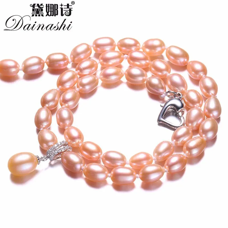 Pearl Trim Chain - Dainashi 925 Sterling Silver Pearl Necklace,White/Pink/Purple