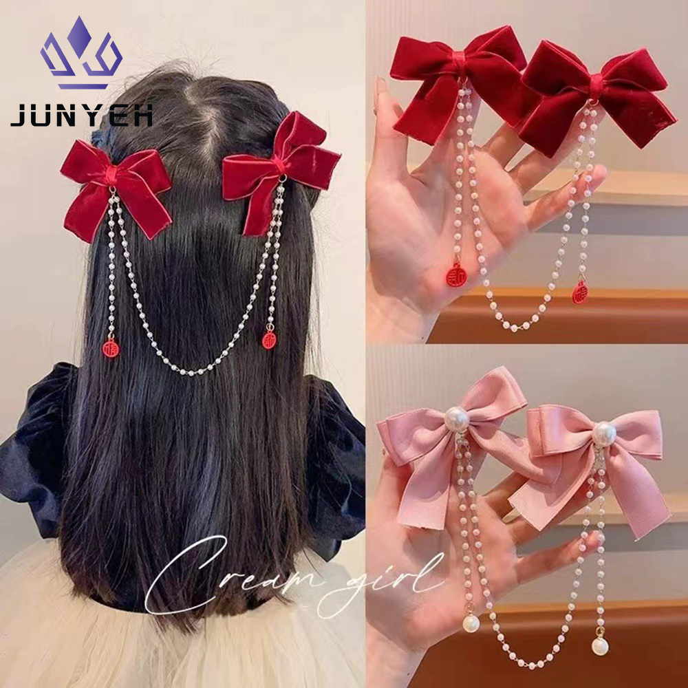 Children's Bow Hair Clip Baby  - مراجعة Pearl Trim Chain وسعره