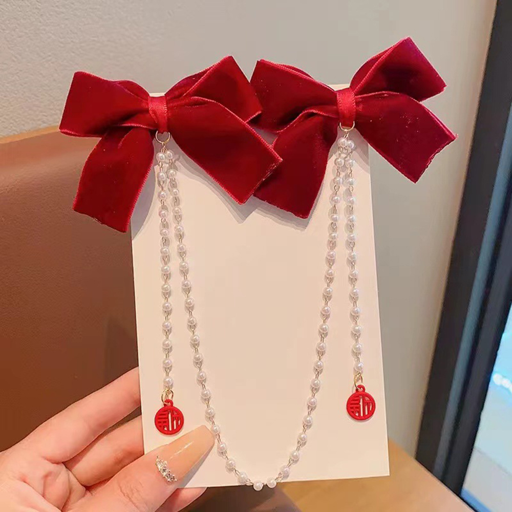 Children's Bow Hair Clip Baby  - مراجعة Pearl Trim Chain وسعره
