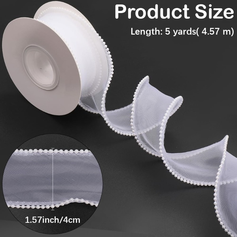 5 Yards White Faux Pearl Edge  - مراجعة Organza Ribbon Spool وسعره