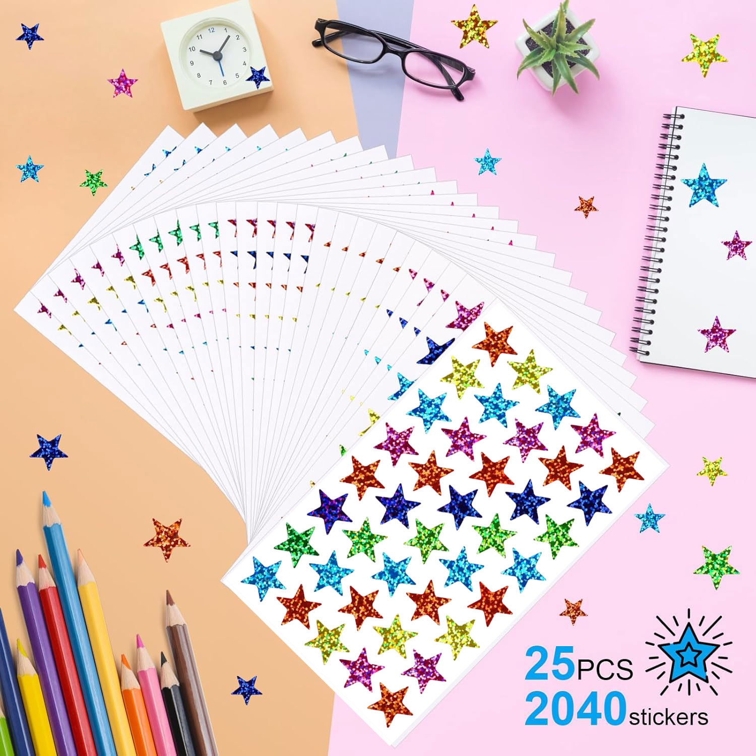 25 sheets Star Stickers 2040pc - مراجعة Glitter Vinyl Roll وسعره