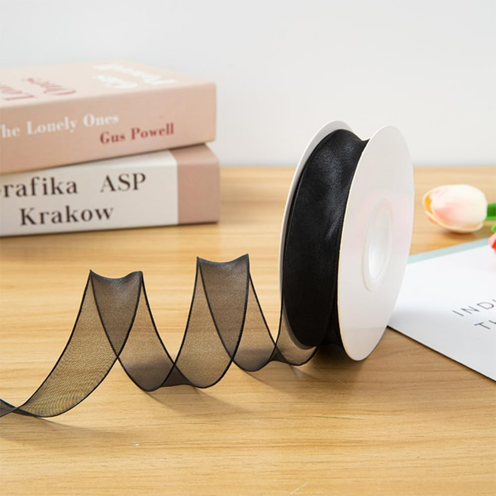 1Inch Black Organza Ribbon Wir - مراجعة Organza Ribbon Spool وسعره