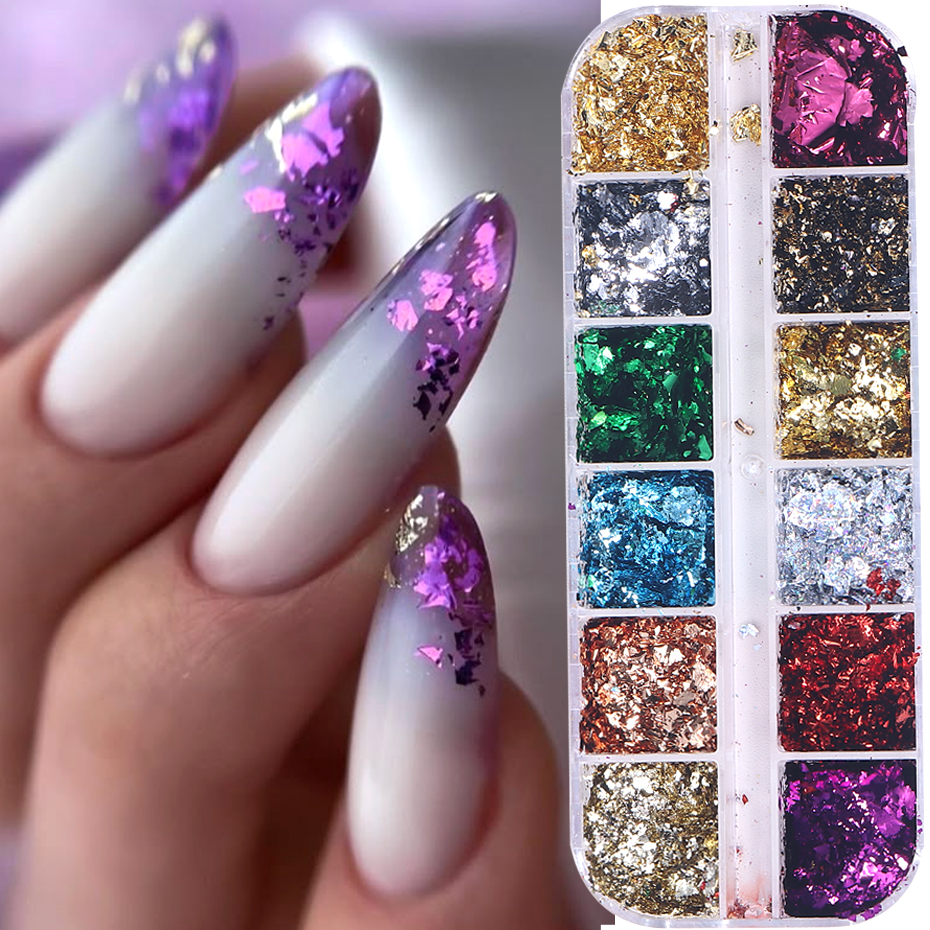 12 Grids Golden Foils Nails Gl - مراجعة Glitter Vinyl Roll وسعره