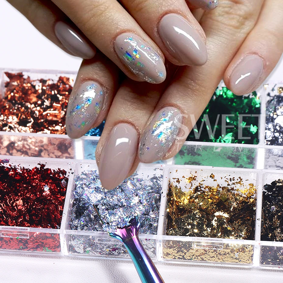 12 Grids Golden Foils Nails Gl - مراجعة Glitter Vinyl Roll وسعره