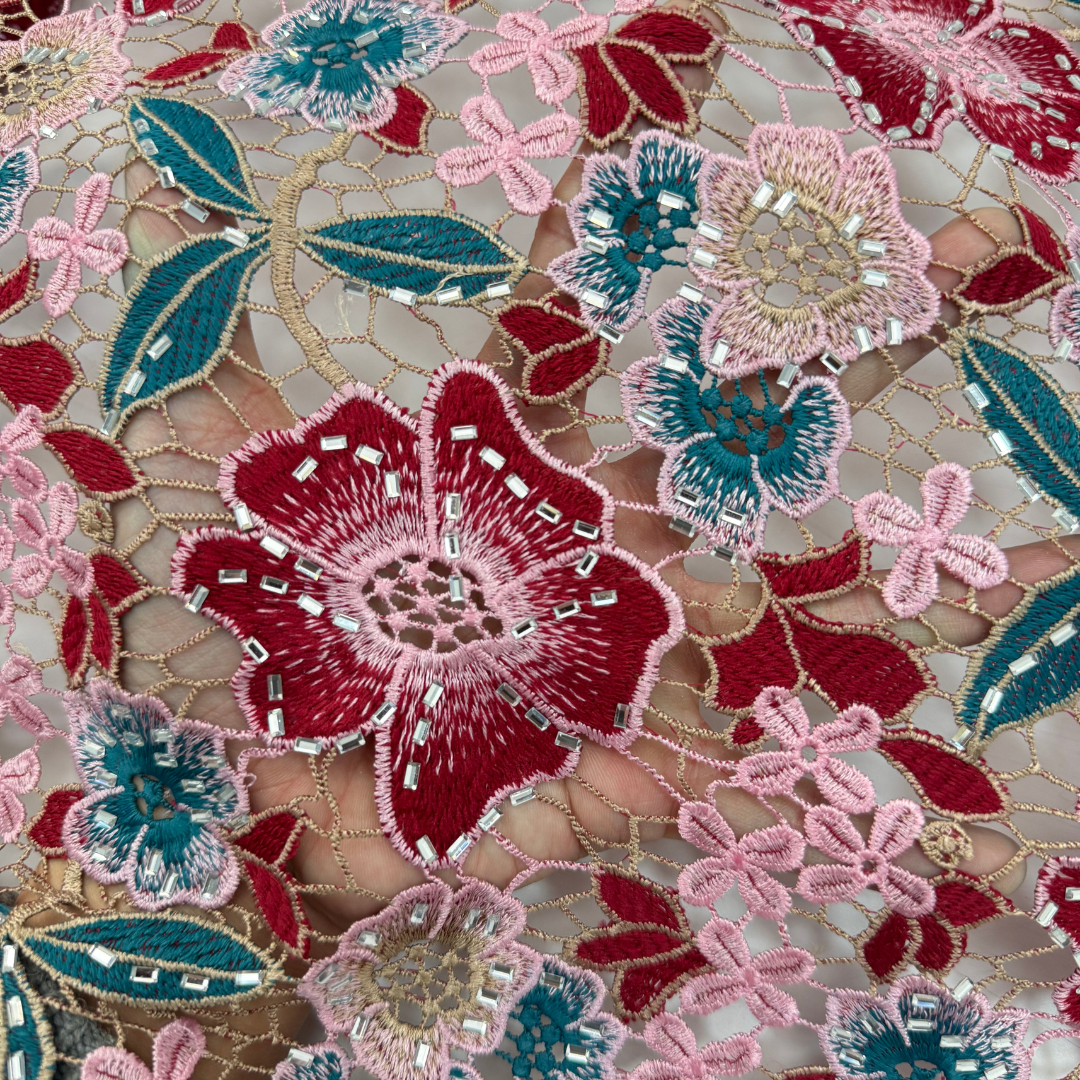 Elegant Guipure Cord Lace Fabr - مراجعة Sew On Rhinestone وسعره