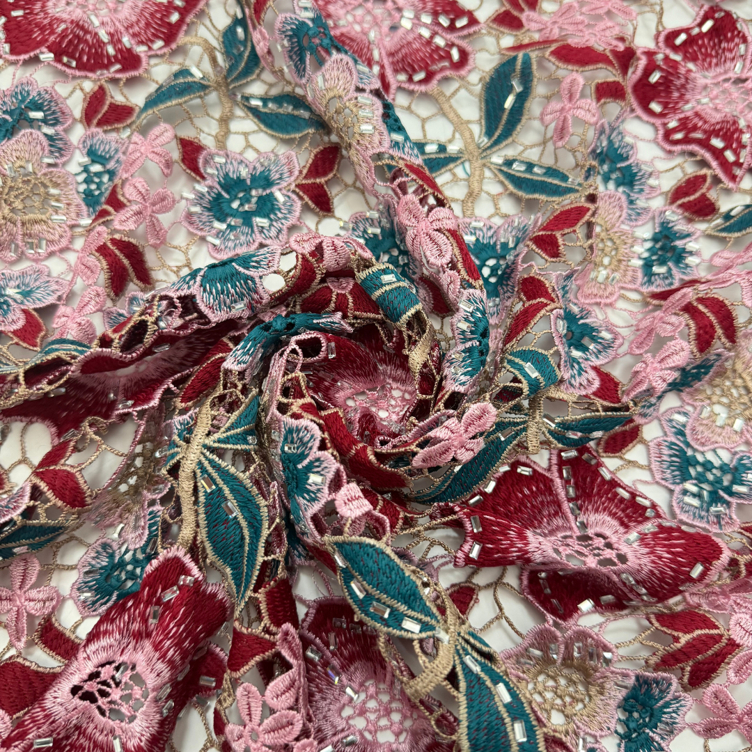 Elegant Guipure Cord Lace Fabr - مراجعة Sew On Rhinestone وسعره