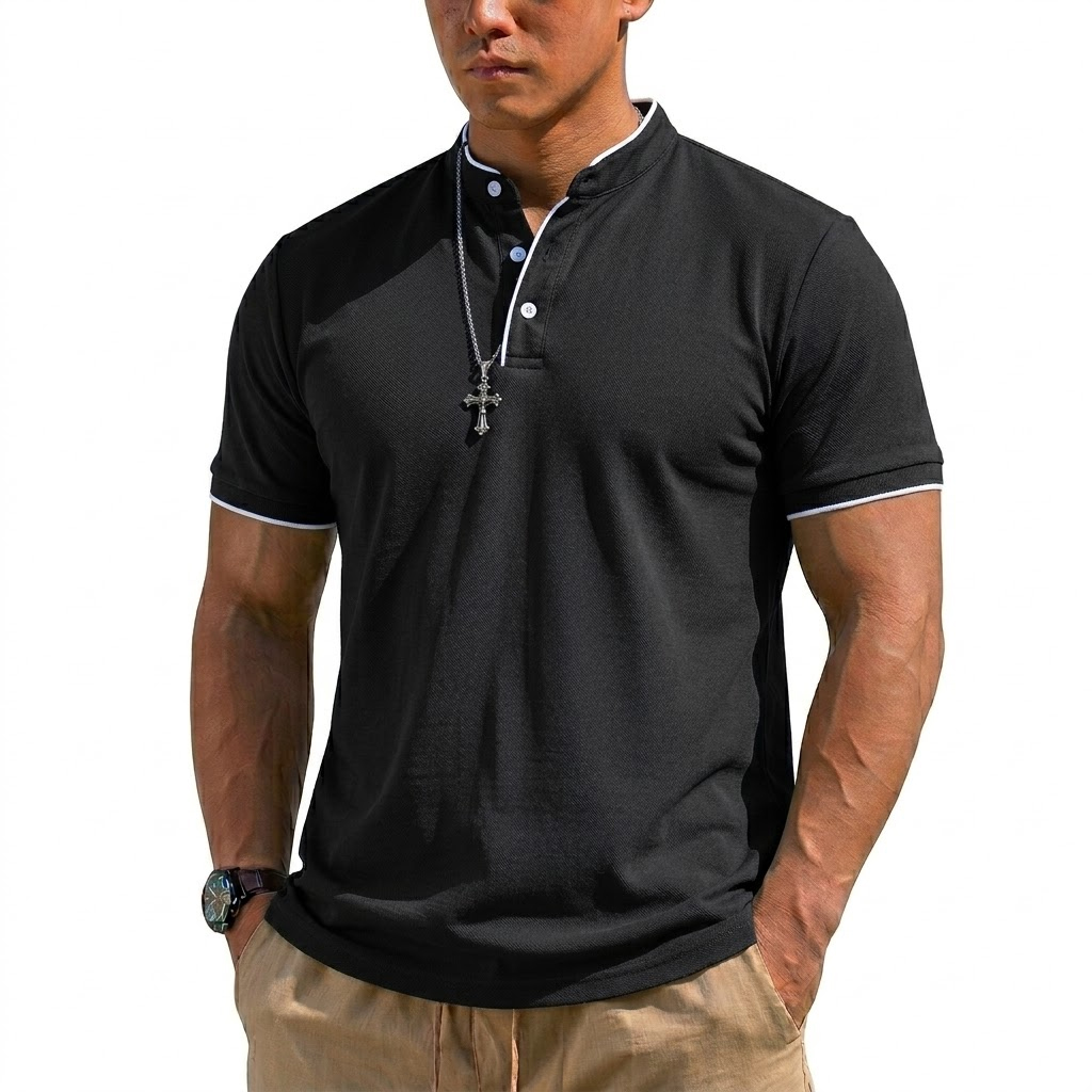 Summer Short Sleeve Henley Shi - مراجعة Embellish Knit وسعره