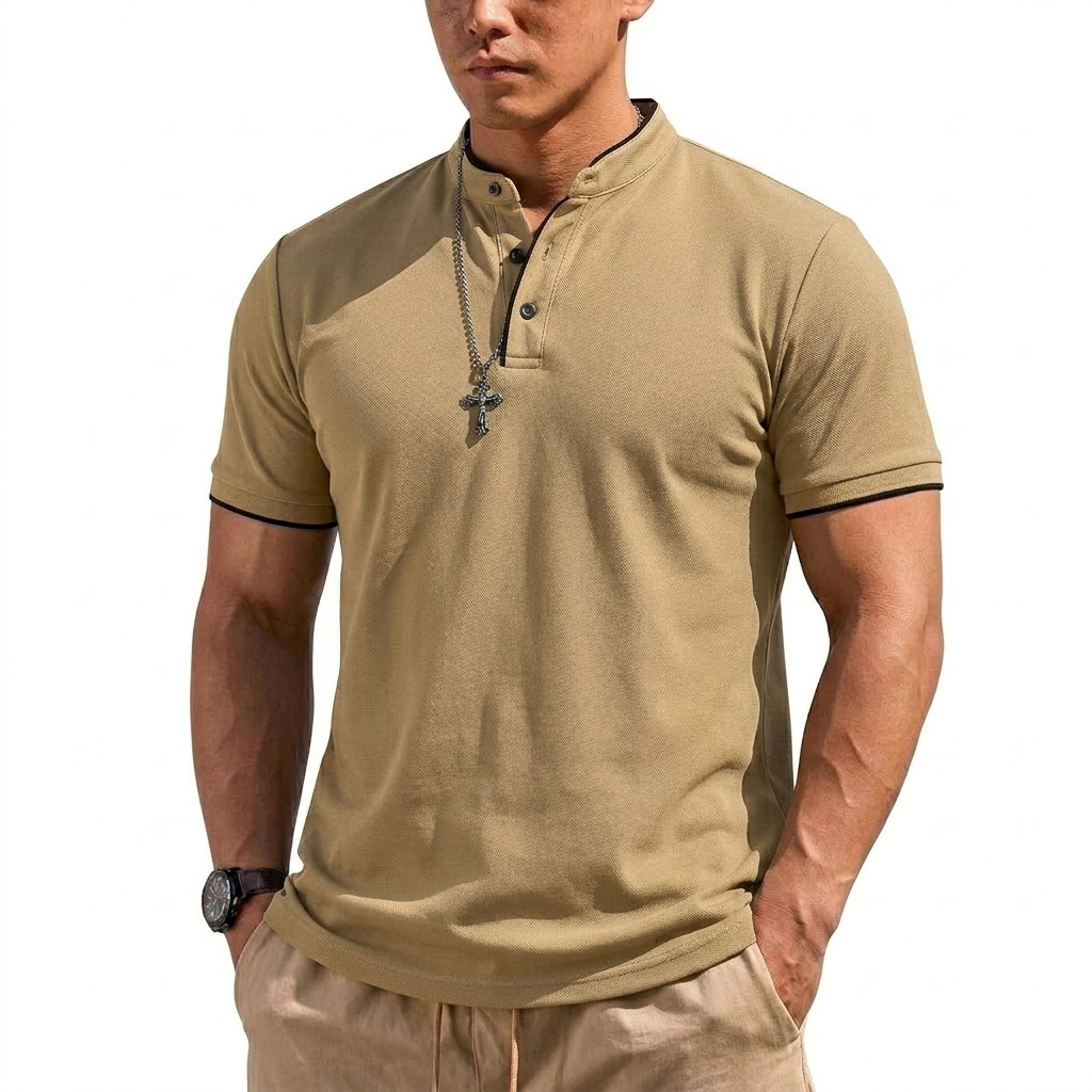 Summer Short Sleeve Henley Shi - مراجعة Embellish Knit وسعره