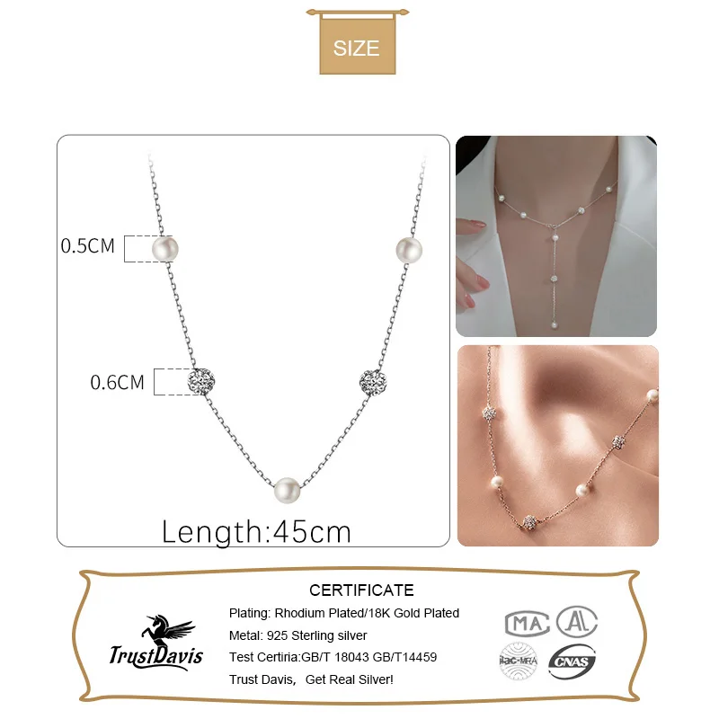 TrustDavis Real 925 Sterling S - مراجعة Pearl Trim Chain وسعره